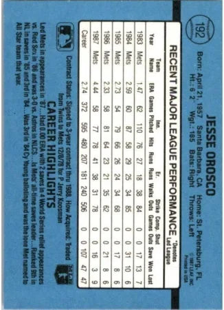 1988 Donruss Jesse Orosco #192 NY Mets