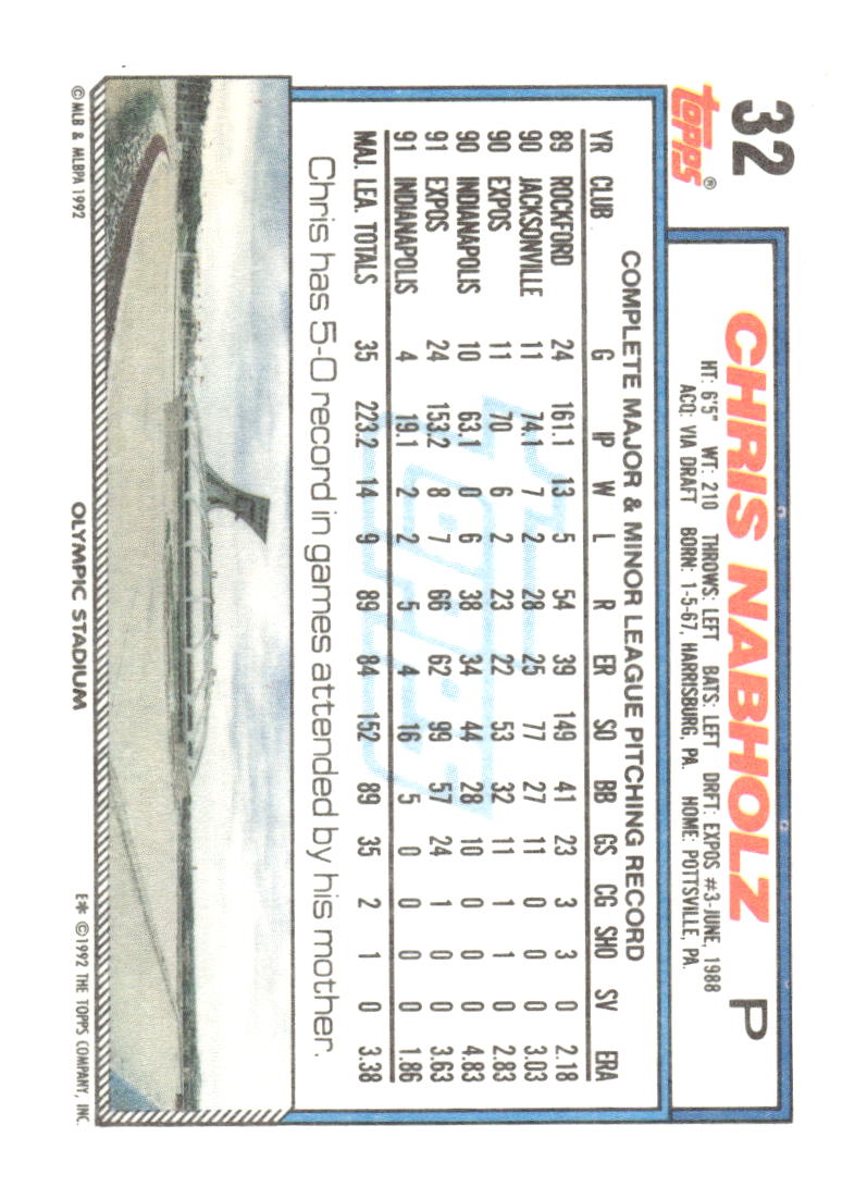 1992 Topps #32 Chris Nabholz