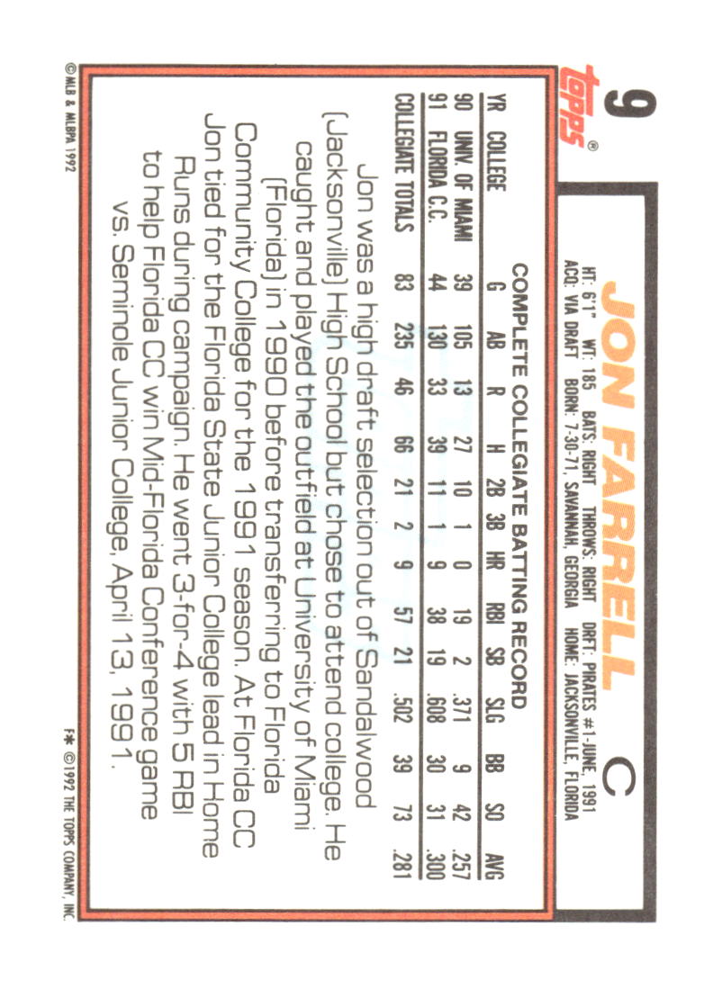 1992 Topps #9 Jon Farrell