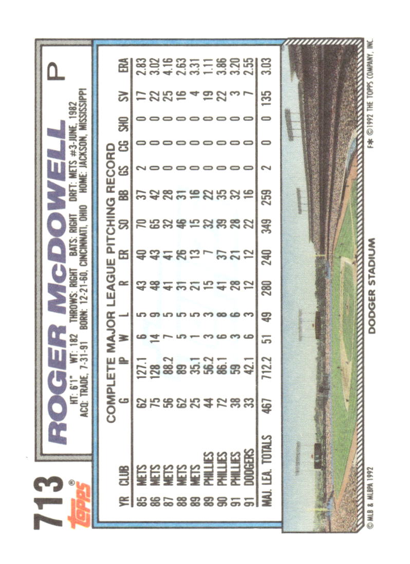 1992 Topps #713 Roger McDowell Gold