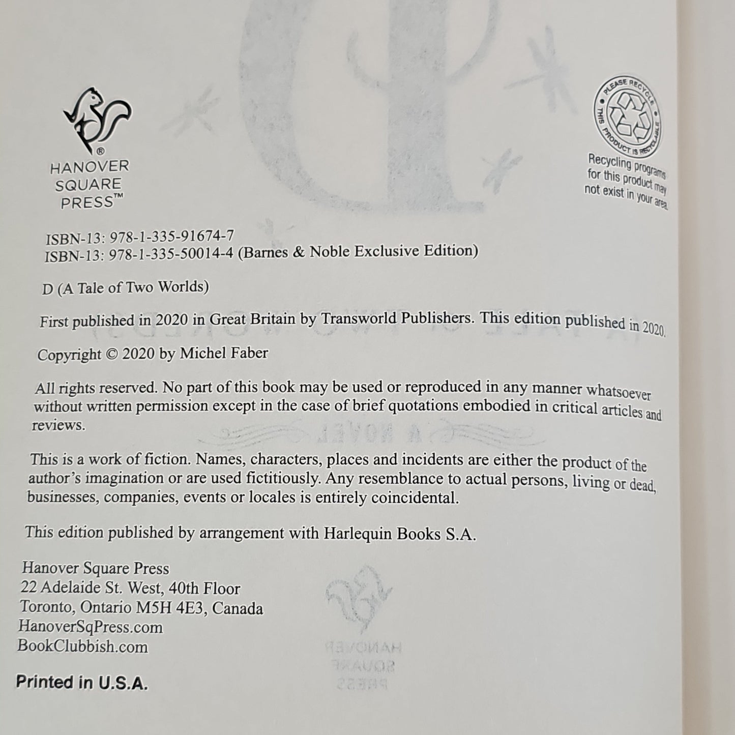 A TALE OF TWO WORLDS by Michael Faber Book Hardback (New)