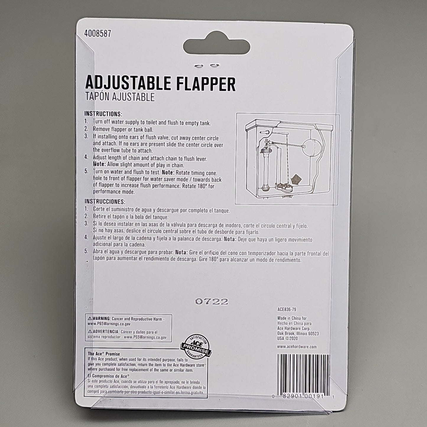 ACE Adjustable Flapper for Toilet Plastic 2" 4-Pk ACE836-79 4008587 (New)