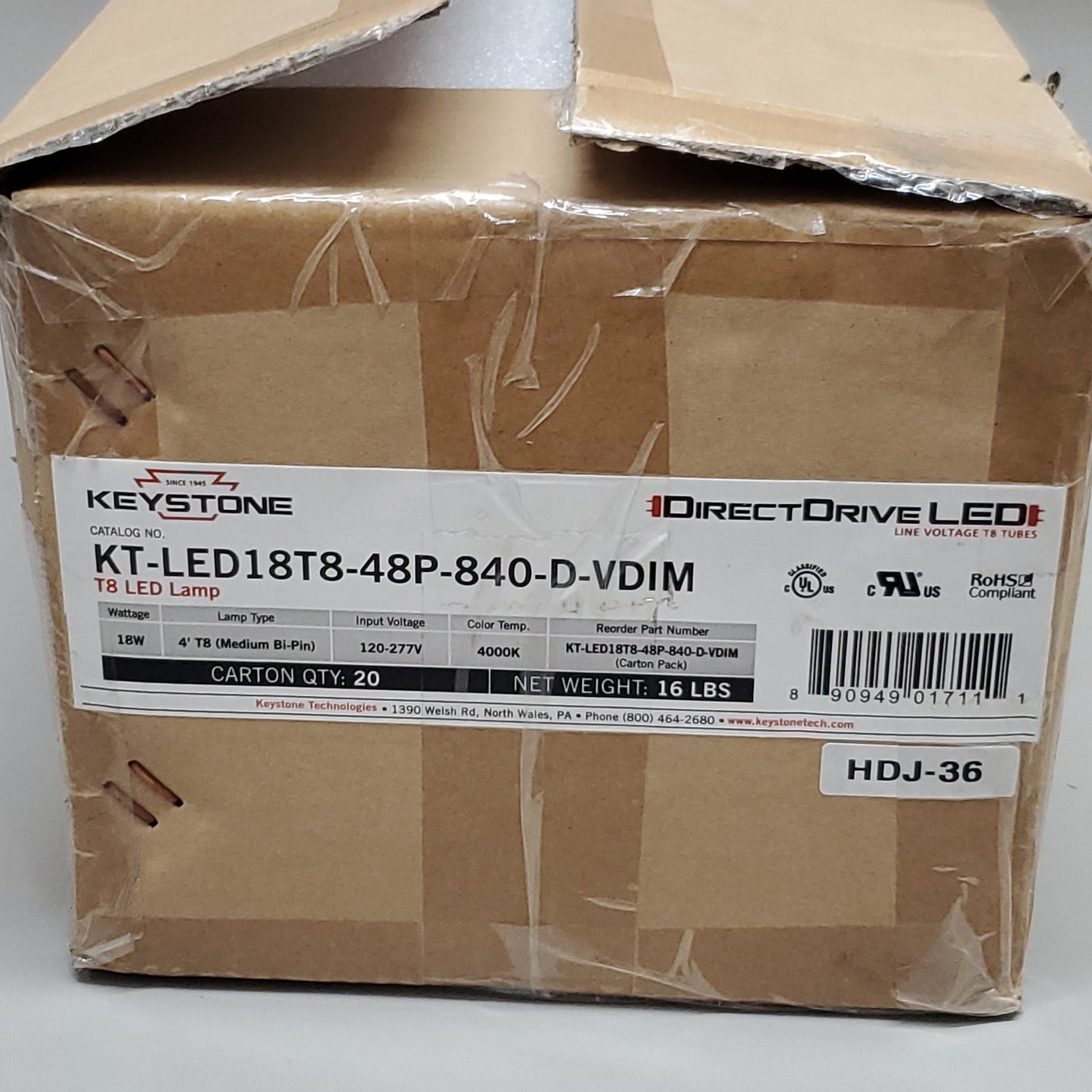 KEYSTONE 20-PACK! LED Light Fixtures 4 ft White KT-LED18T8-48P-840-D-VDIM (New)