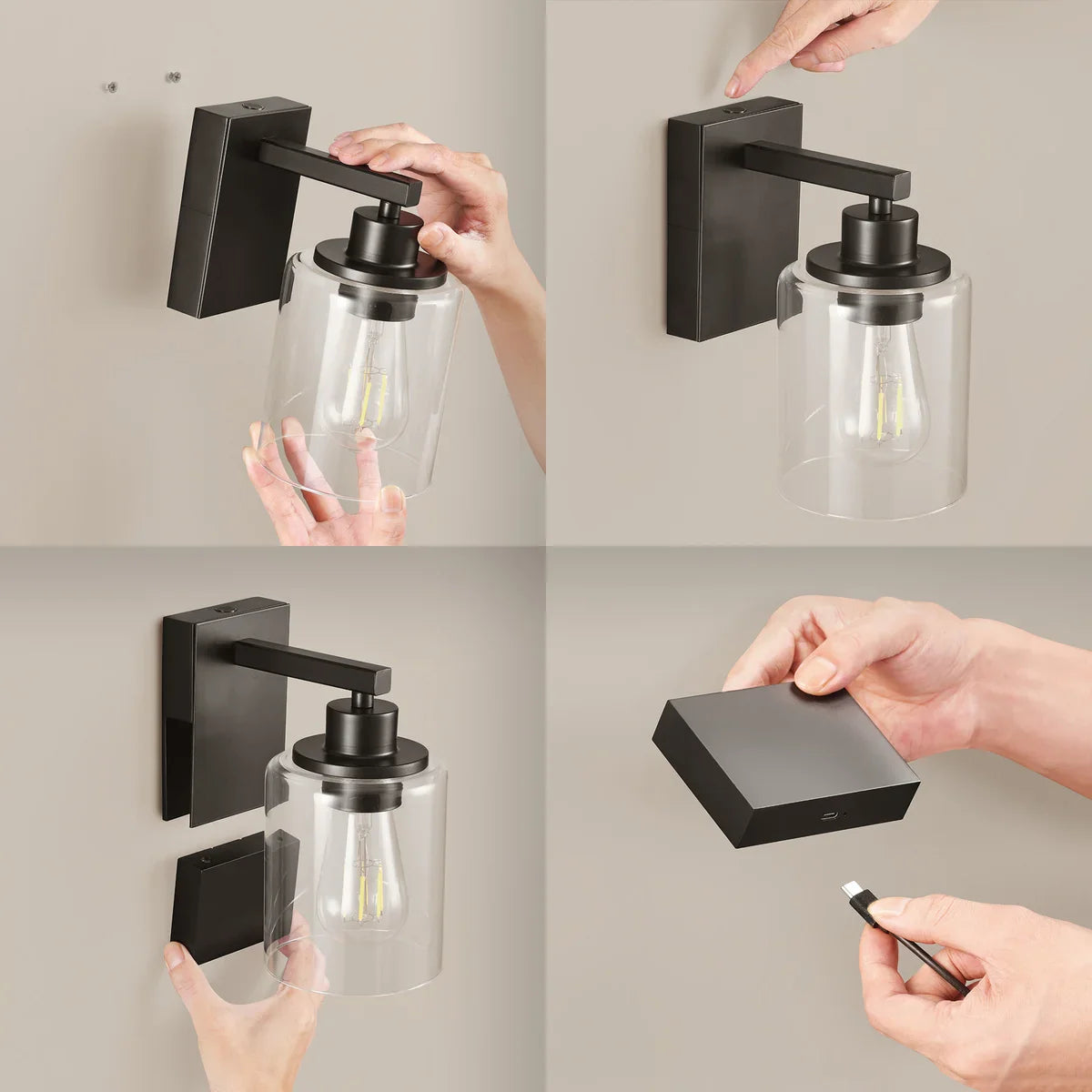 Globe Electric Rechargeable Glass Wall Sconce Set of 2