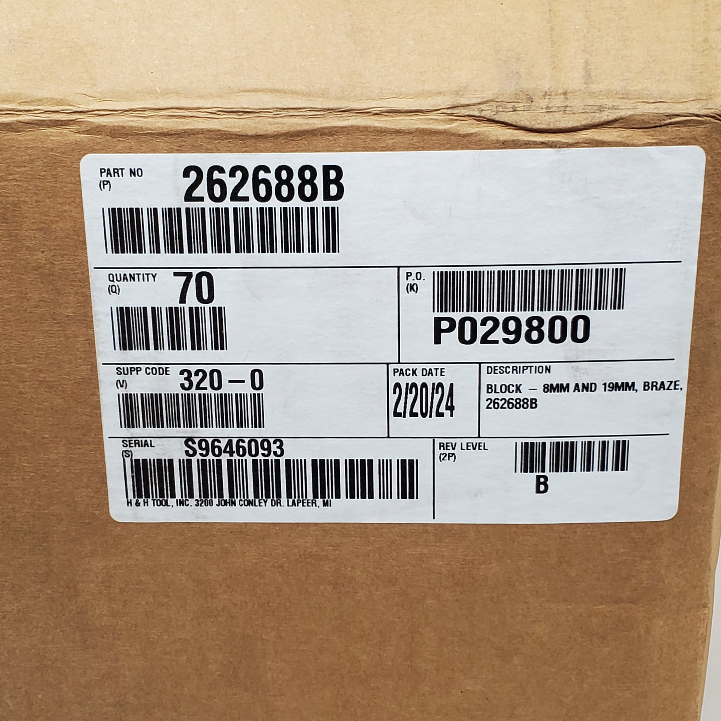 H&H TOOL INC Aluminum Braze Block 8mm & 19MM 262688B Auto Part 70 Pack 19lbs