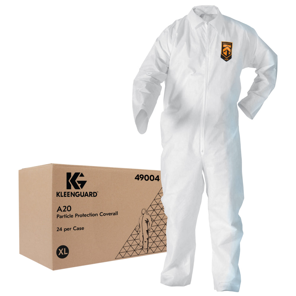 KLEENGUARD Box Of 24 A20 Coveralls Protective Clothing Zip Front Elastic XL White 49104(02) (New)