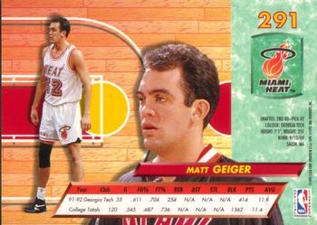 1992-93 Fleer Ultra Matt Geiger RC #291 Miami Heat