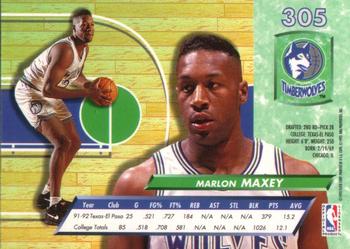 1992-93 Fleer Ultra Marlon Maxey RC #305 Minnesota Timberwolves