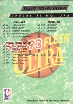 1992-93 Fleer Ultra Checklist: 331-375 CL #375