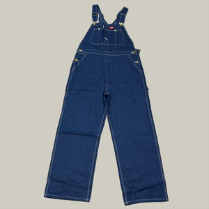 DICKIES Classic High Back Wide Leg Bib Overall Men's 36X32 Rinsed Indigo Blue