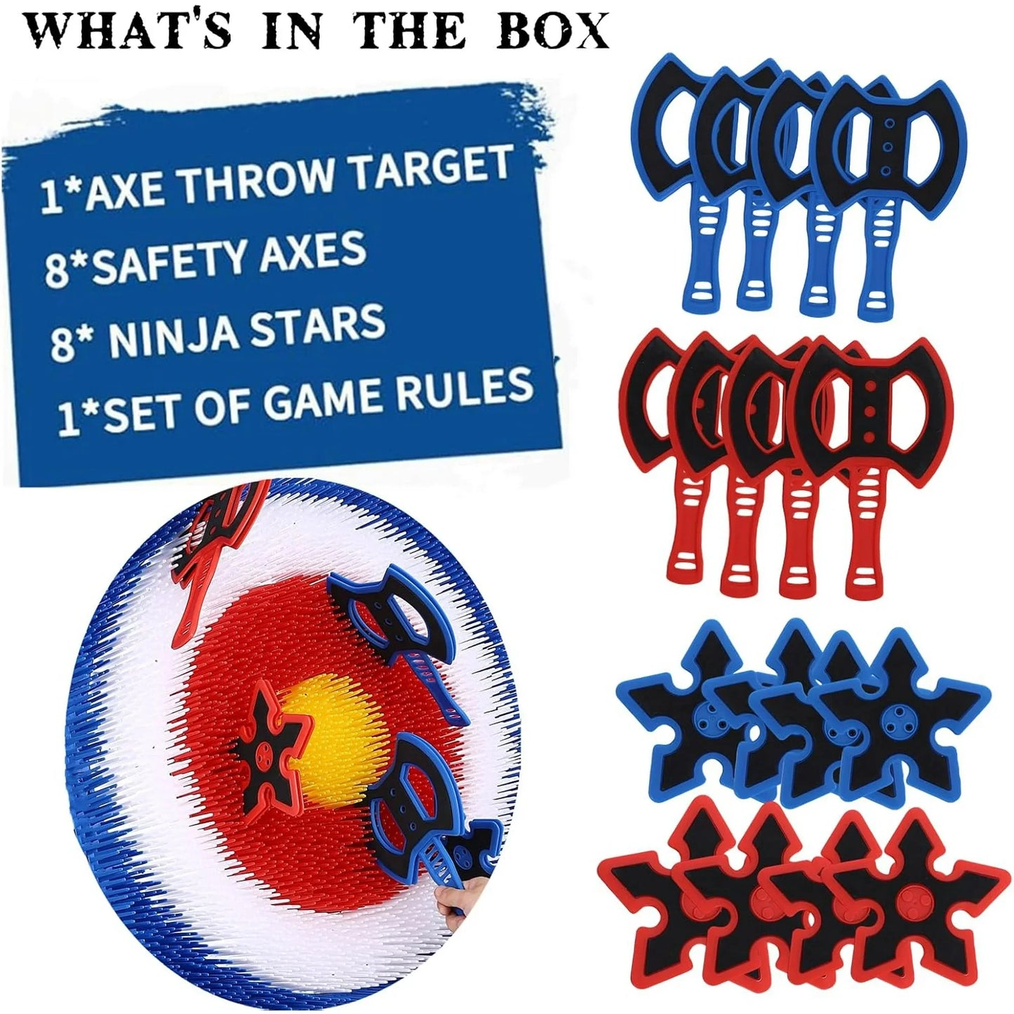 Axe Throwing Bristle Target with 8 Throwing Axes Set - Open Box