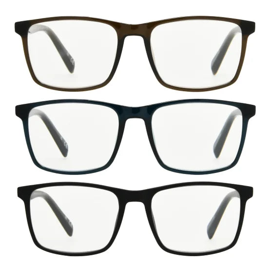 Design Optics by Foster Grant Classic Plastic Square Reading Glasses, 3-pack