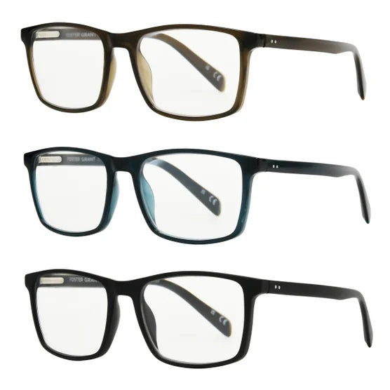 Design Optics by Foster Grant Classic Plastic Square Reading Glasses, 3-pack