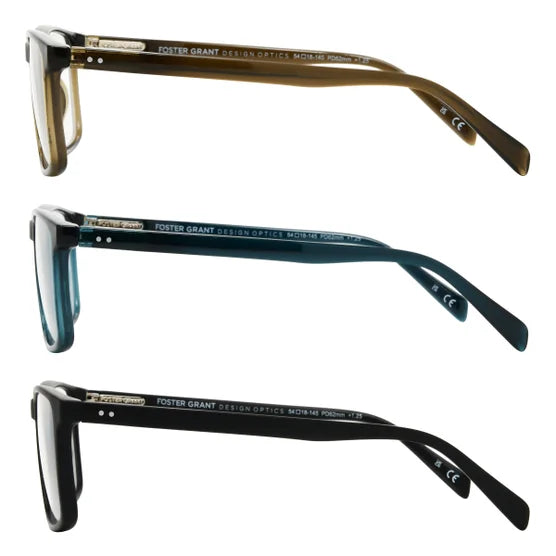 Design Optics by Foster Grant Classic Plastic Square Reading Glasses, 3-pack