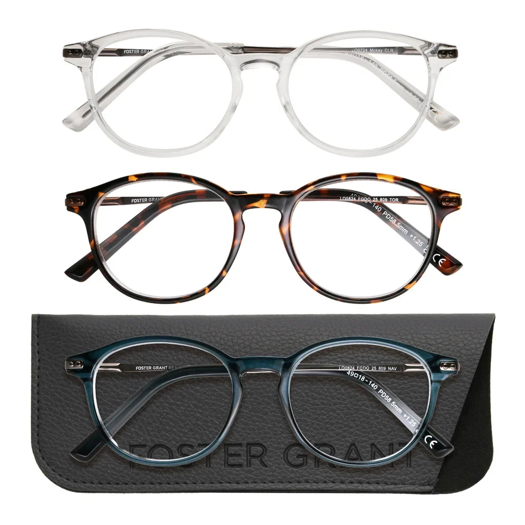 Design Optics by Foster Grant Classic Plastic Round Reading Glasses, 3-pack