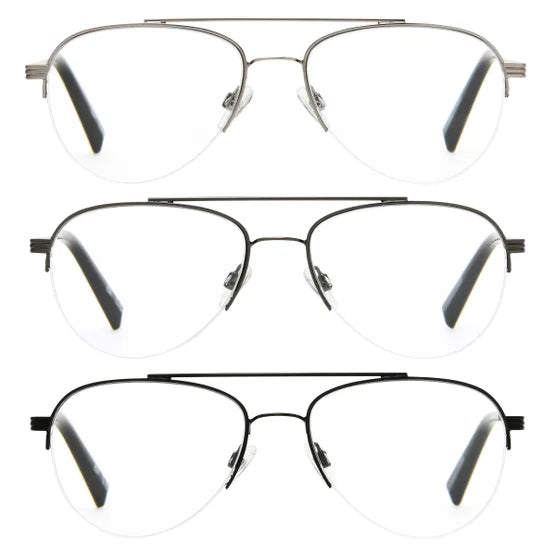 Design Optics by Foster Grant #760 Semi-Rim Aviator Reading Glasses, 3-pack