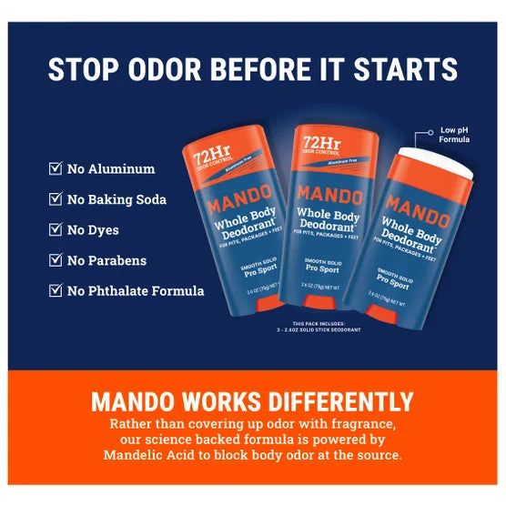 Mando Whole Body Pro Sport Solid Stick Deodorant 2.6 oz, 3-pack