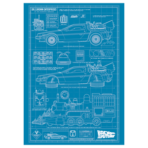 Back to the Future Time Machine Blueprint Art Print (with protective toploader)