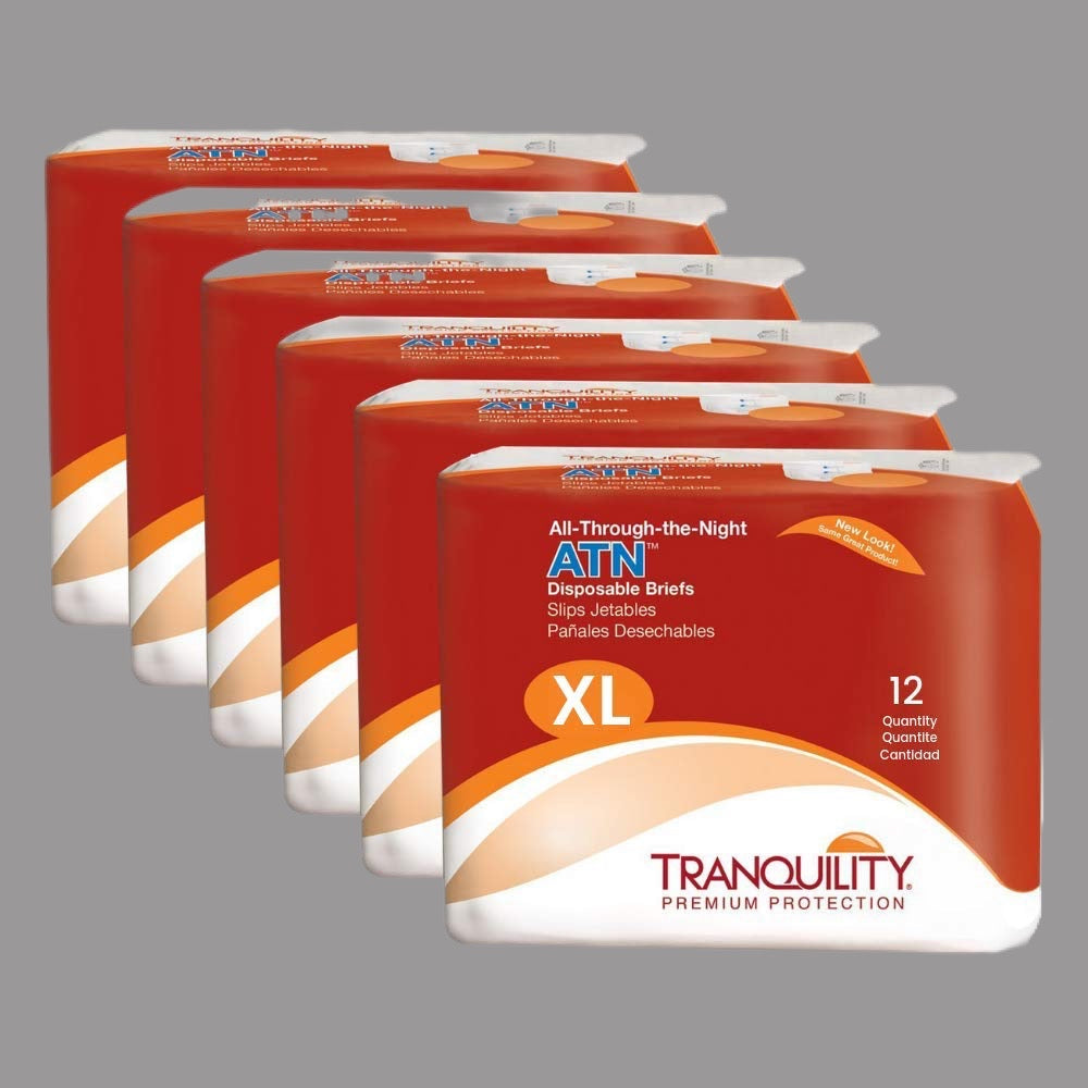 TRANQUILITY 72-PACK! All-Through-the-Night Disposable Briefs Sz XL 56" - 64" 2187 (New)