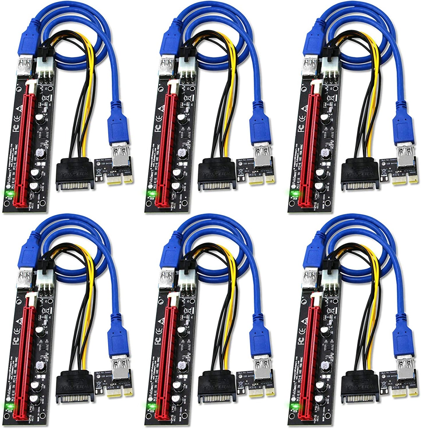 FebSmart GPU Riser for Ethereum Mining Rigs, PCIE Risers for ETH Mining Rigs, GPU Extension Cable, PCIE Extension Cable, PCIE X1 to PCIE X16 Riser, VER006C PCIE Riser, VER006C GPU Riser