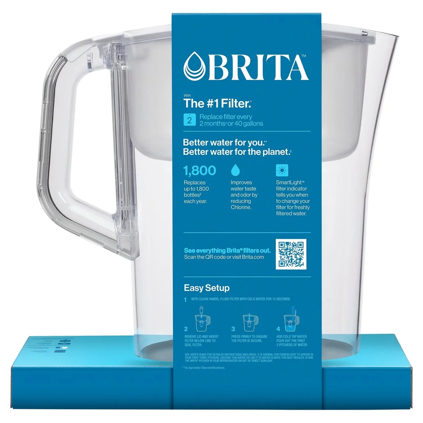 Brita Champlain Water Filtration Pitcher, 10 Cup Capacity with 2 Replacement Filters Open Box