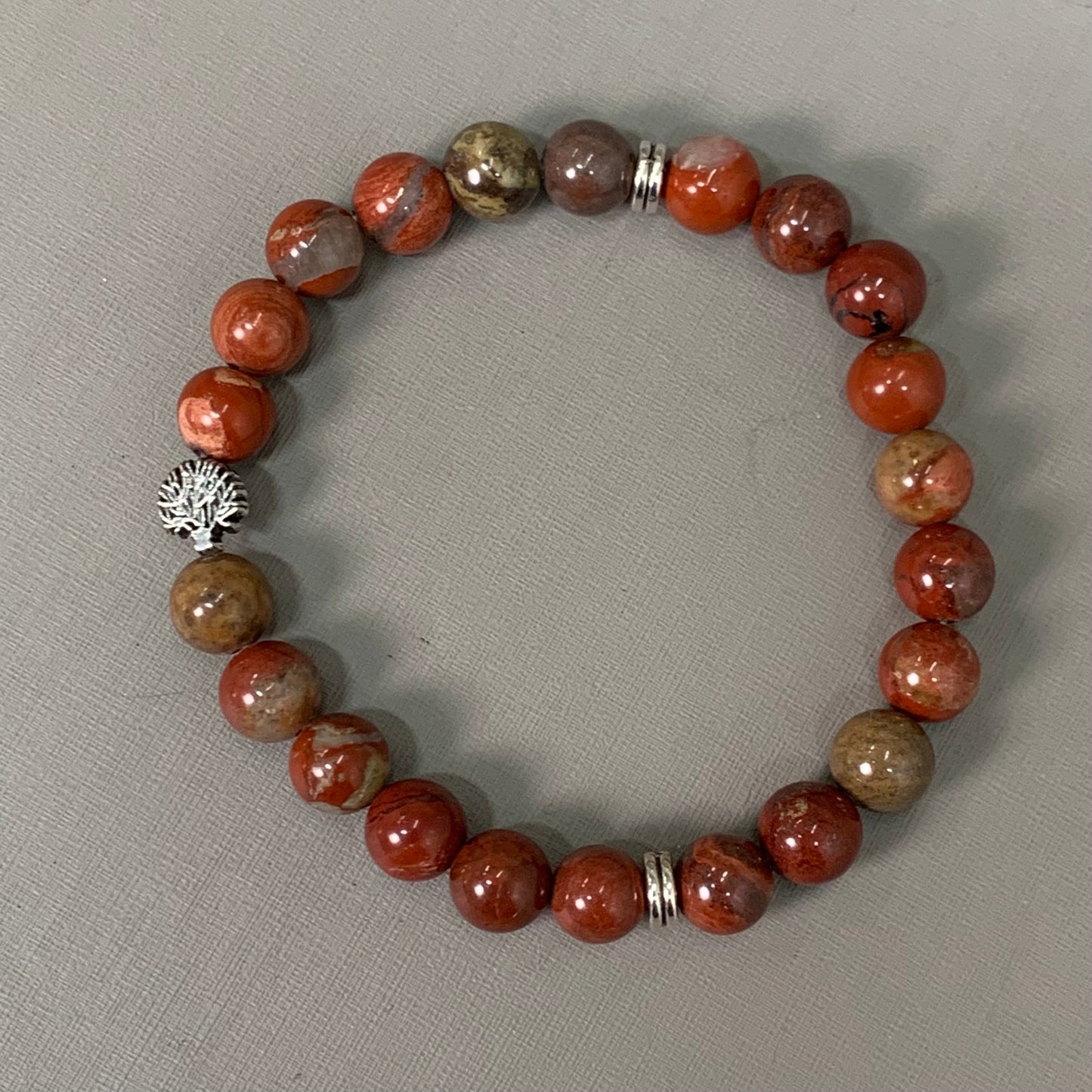 BEST WHOLESALE 12-PACK! Silver Tree Beaded Calm Jasper Crystal Bracelets 3"