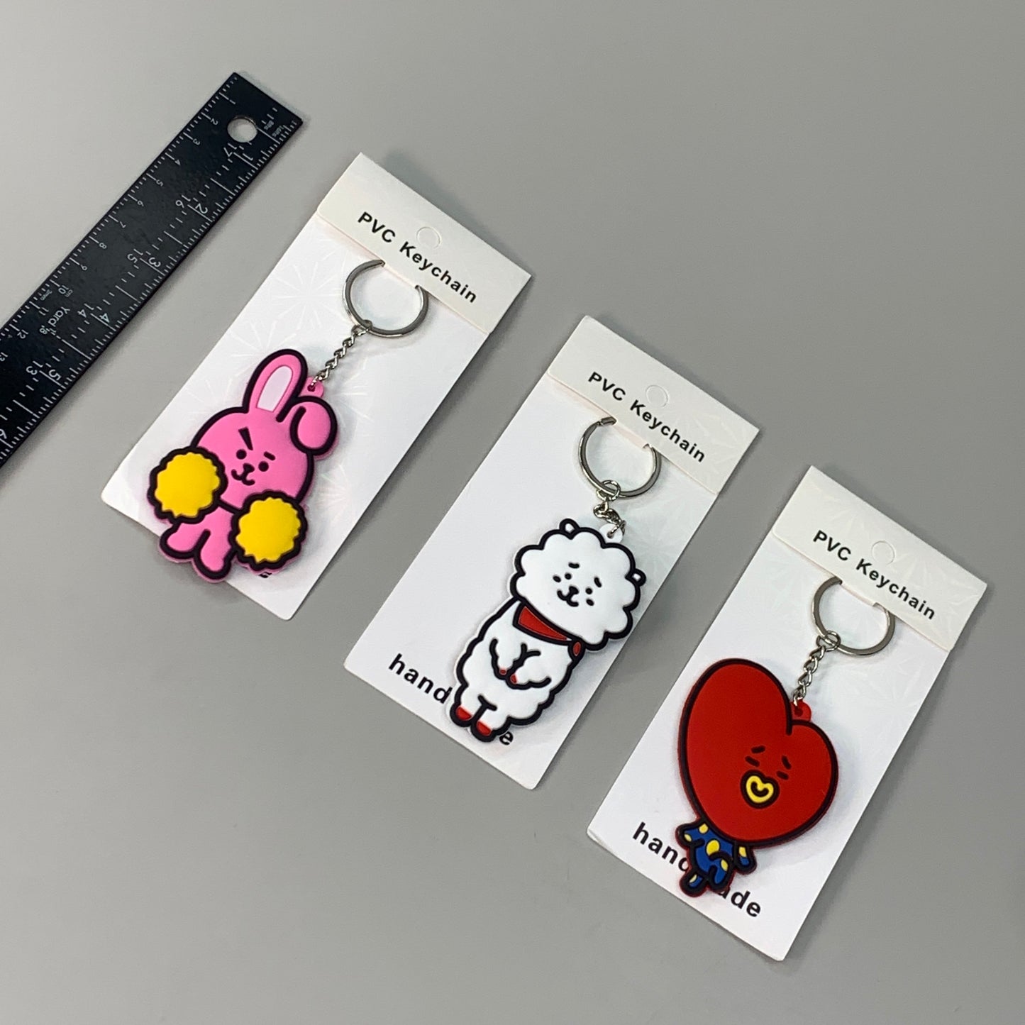 BTS 3-PACK! Kpop Korean Little Figure Tag Keychains of Characters Tata, RJ & Cooky (New)