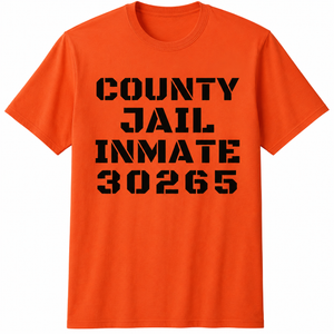 County Jail Inmate Halloween Graphic T-Shirt, Orange Size Large