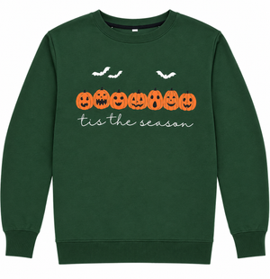 Women's Halloween Pumpkin Face Graphic Crewneck Sweatshirt, Green Size Small