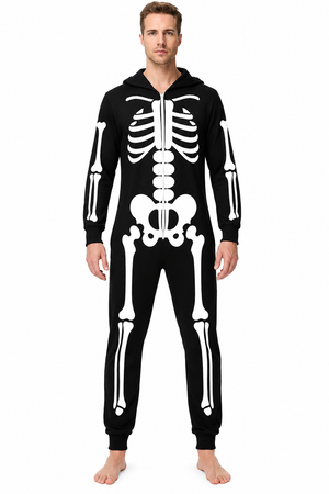 Liitrsh Men's Halloween Skeleton Hooded Jumpsuit Costume