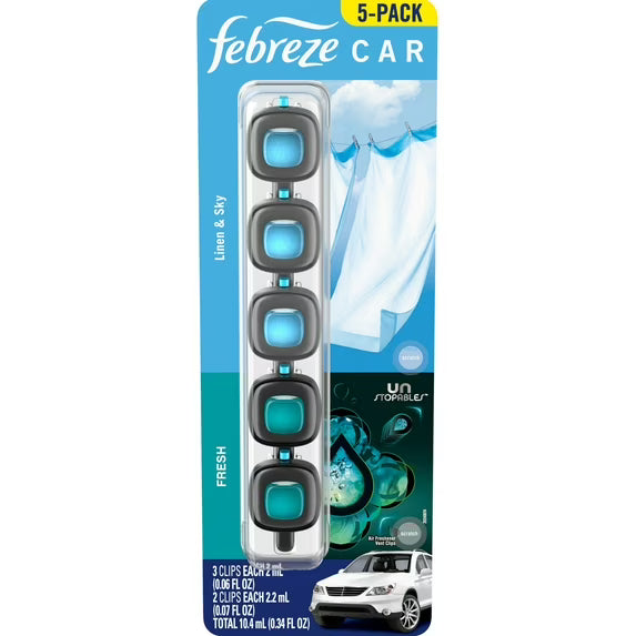Febreze Air Freshener Car Vent Clips Assortment, 5 Count  - Choose Yours