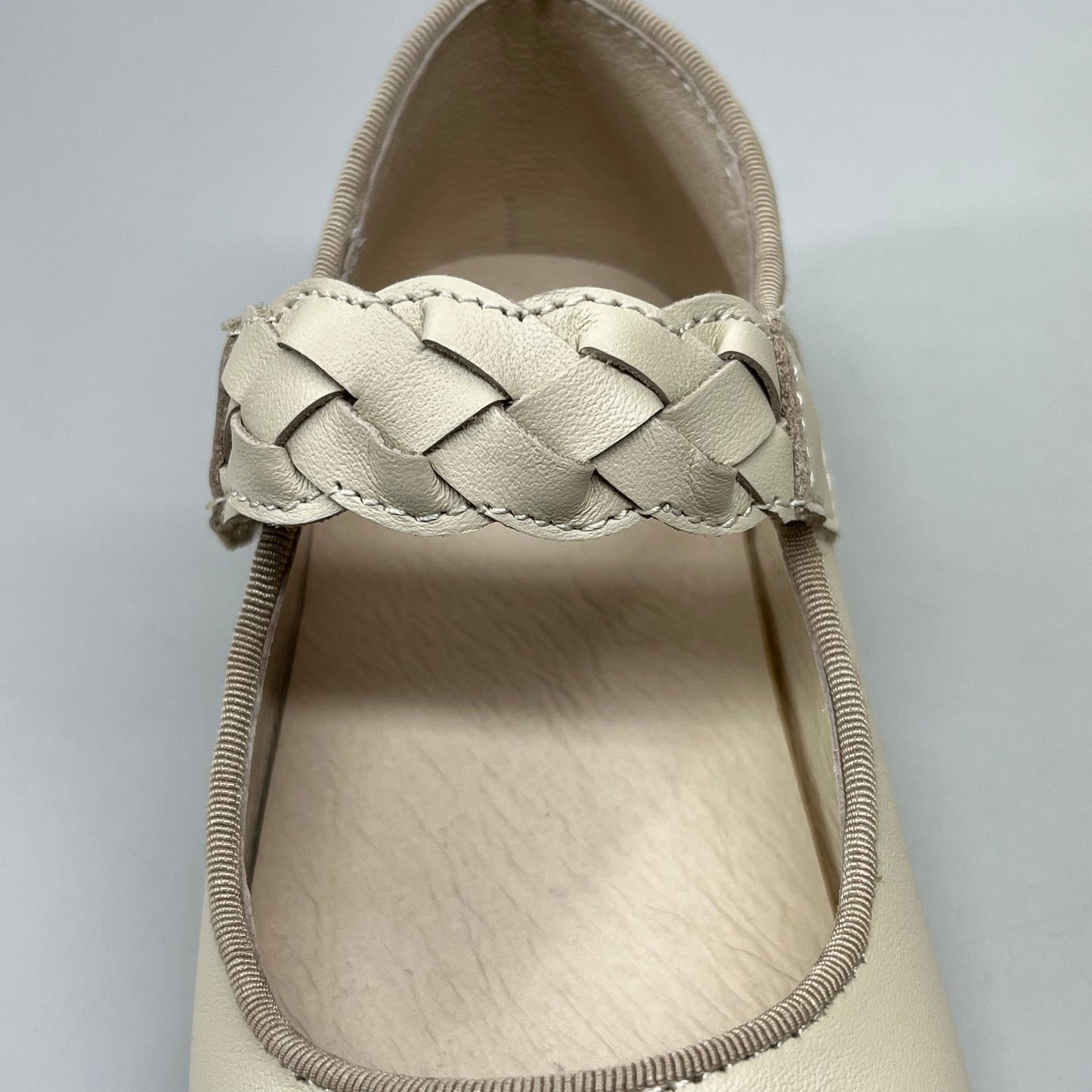 OLD SOLES Lady Plat Braided Strap Leather Shoe Kid’s Sz 32 US 1 Cream #817
