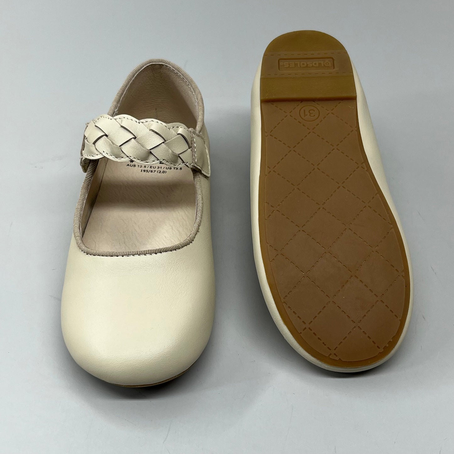 OLD SOLES Lady Plat Braided Strap Leather Shoe Kid’s Sz 32 US 1 Cream #817