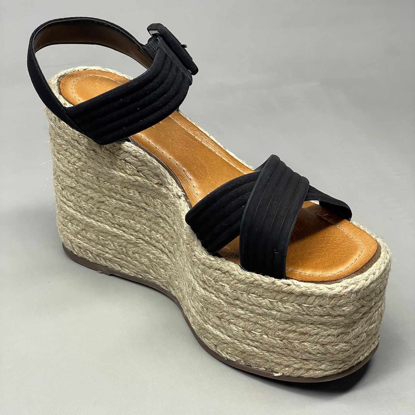 SCHUTZ Blisse Nubuck Platform Buckled Strap Sandal Black Sz 9.5 S216350001(New)