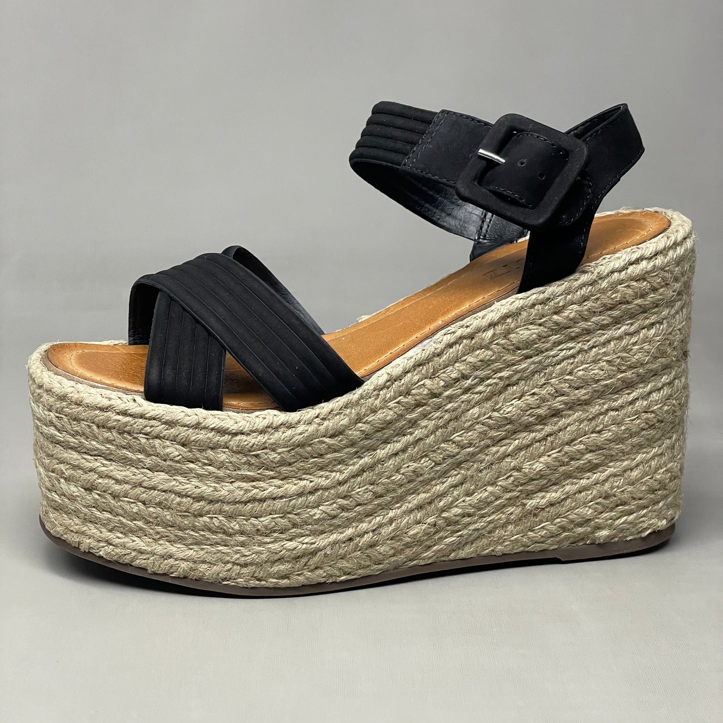 SCHUTZ Blisse Nubuck Platform Buckled Strap Sandal Black Sz 11 S216350001(New)