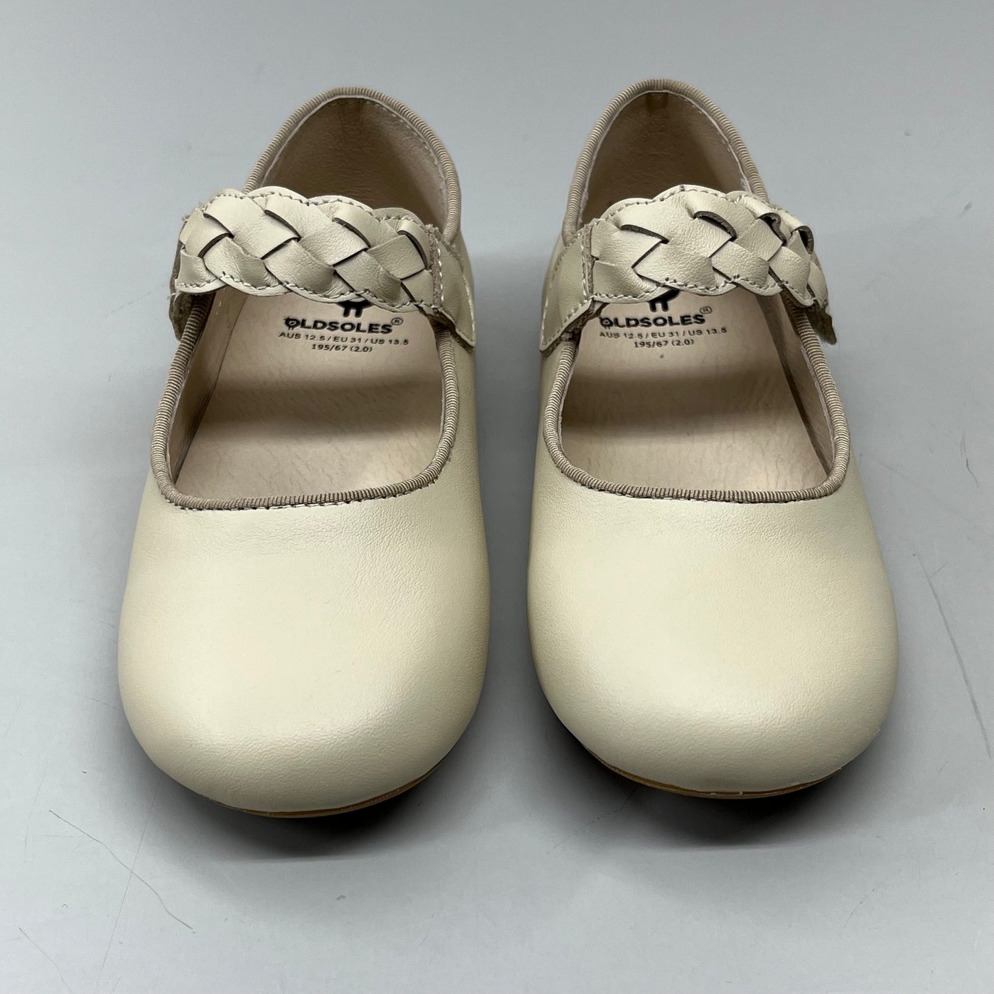 OLD SOLES Lady Plat Braided Strap Leather Shoe Kid’s Sz 32 US 1 Cream #817