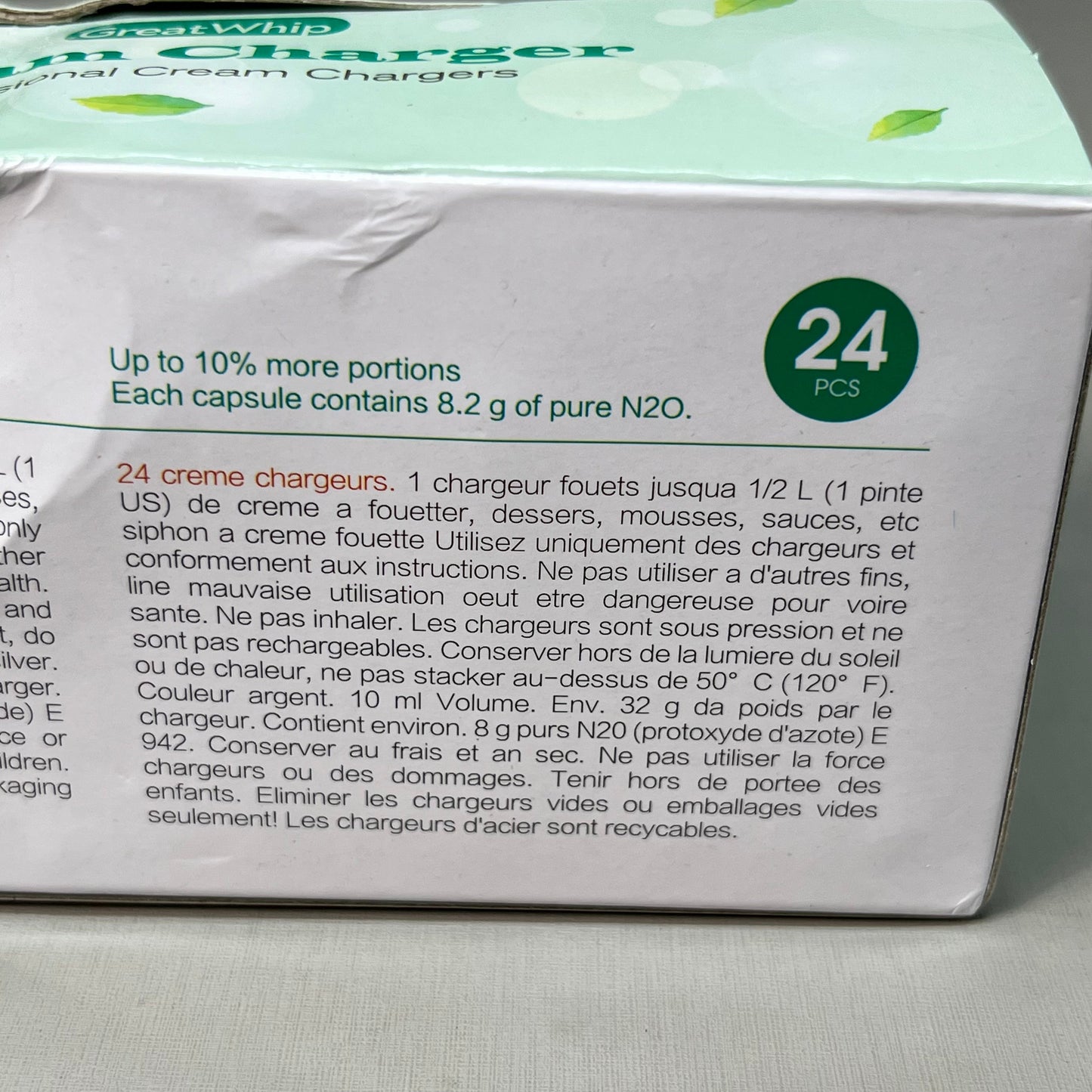 ZA@ GREATWHIP Mint Cream Chargers 24 Pack Best By 03-28-2026 (New)