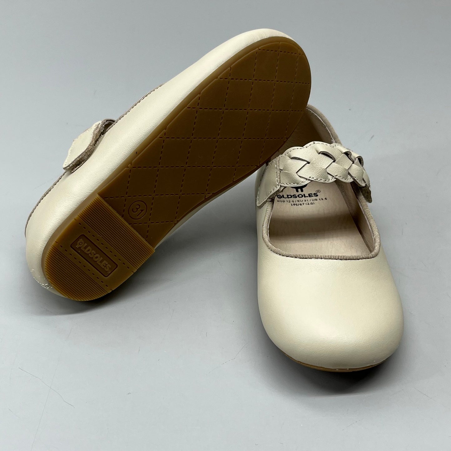 OLD SOLES Lady Plat Braided Strap Leather Shoe Kid’s Sz 32 US 1 Cream #817