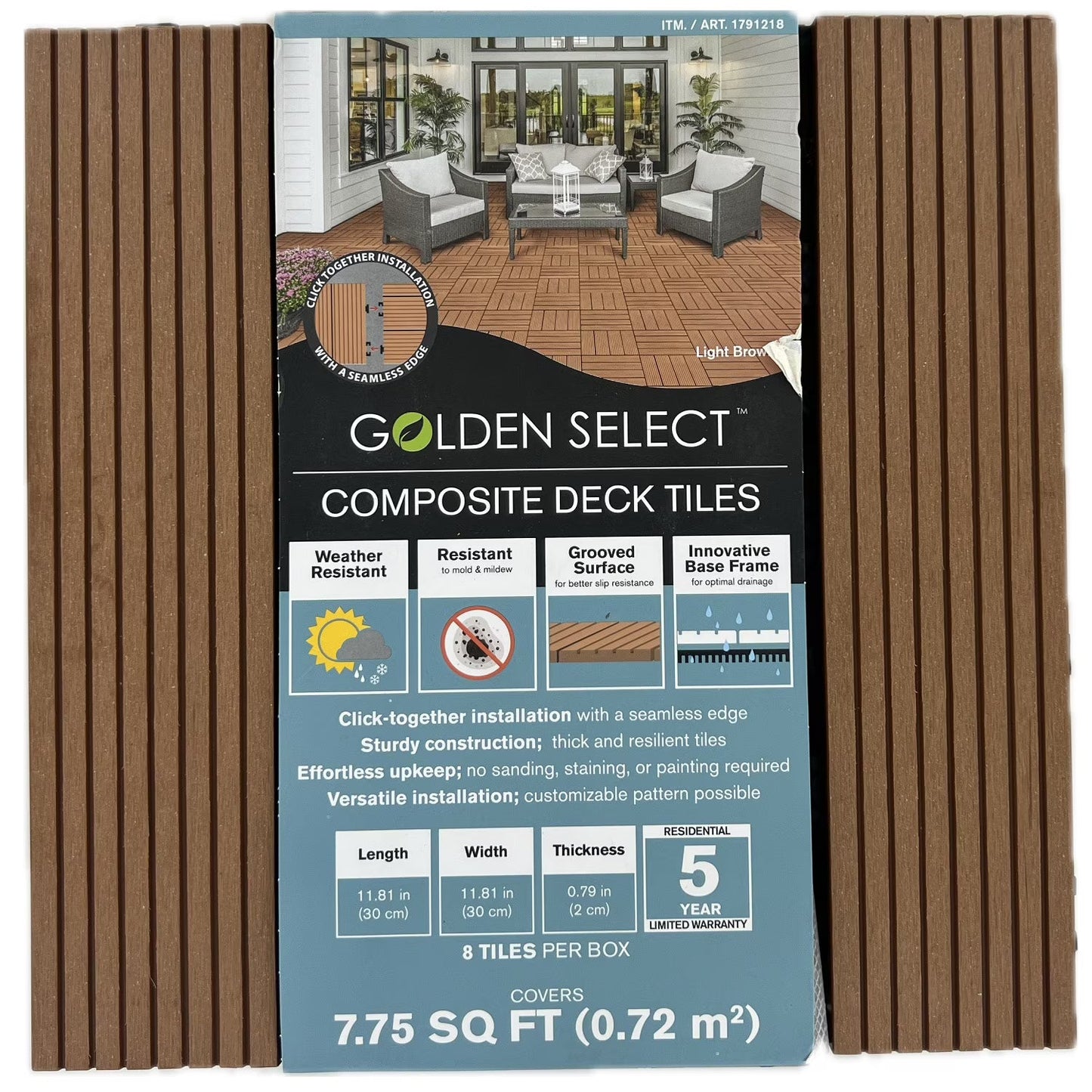 Golden Select WPC 12" x 12” Deck Tiles, 24 Tiles