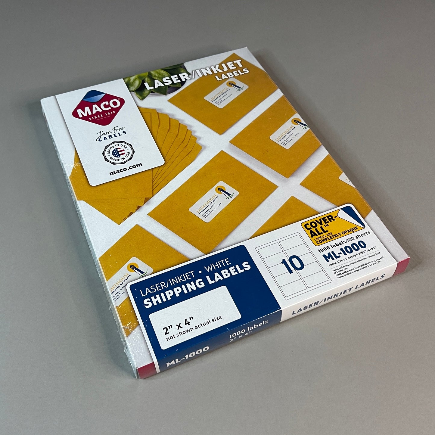 Z@ MACO Laser / Ink Jet White Shipping Labels 2" x 4” 1000 Labels (100 sheets) ML-1000