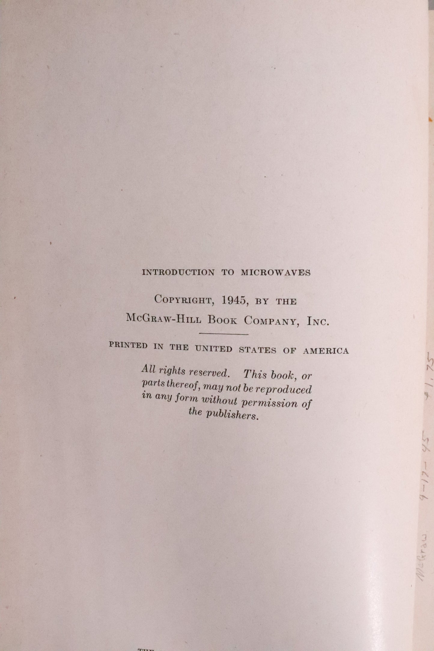Introduction to Microwaves — Simon Ramo, First Edition, 1945