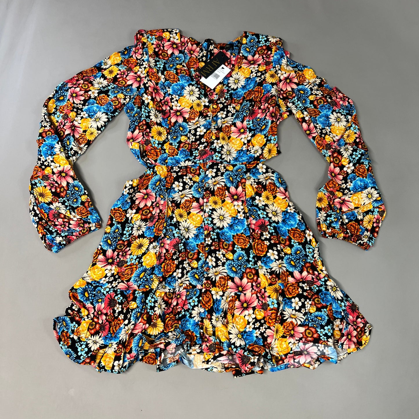 AFRM X Revolve Monna Sike Cutouts Mini Dress Women's L Multi Wildflower AED020544 (New)
