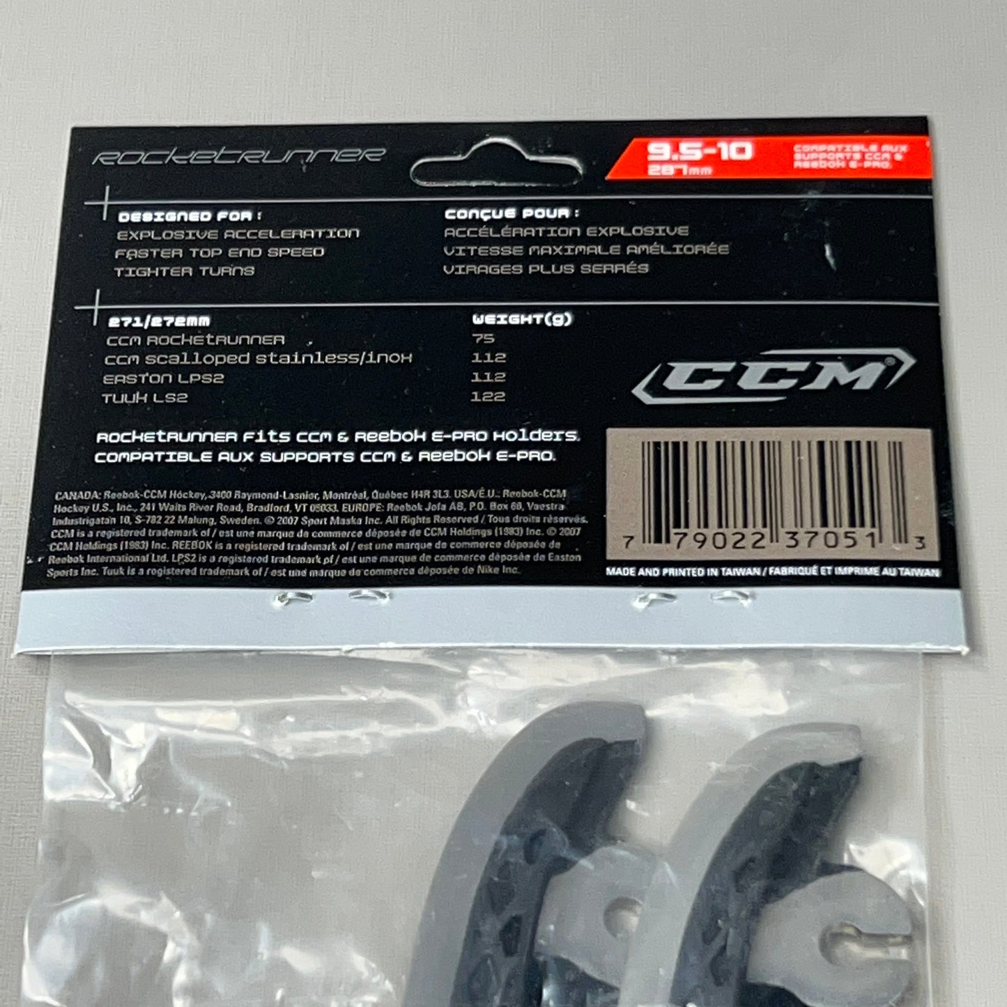 CCM RocketRunner Ice Skate 1 PAIR Stainless Steel Replacement Blades 9.5-10 287mm (New)