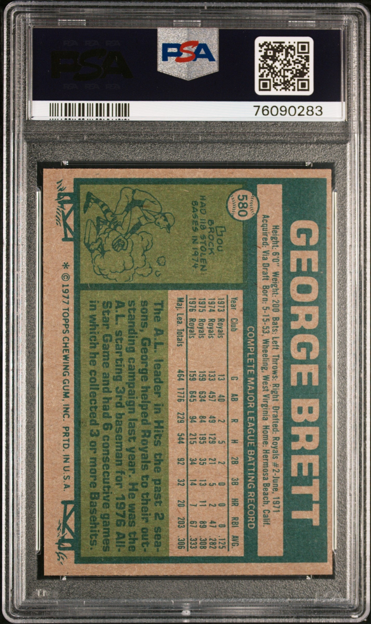 1977 Topps George Brett #580 Kansas City Royals PSA 8 NM-MT