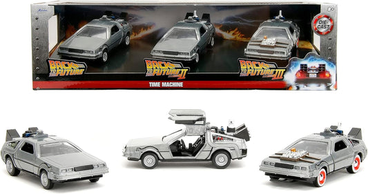 Back to the Future Hollywood Rides - 1:32 DeLorean Time Machine 3-Pack