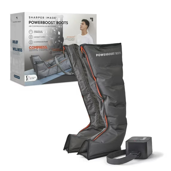 Sharper Image Air Compression Powerboost Boots Flex Leg Recovery System Black