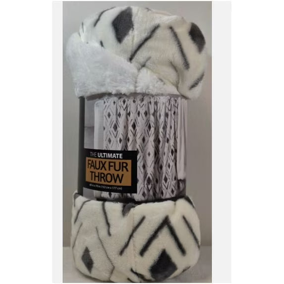 The Ultimate Faux Fur Throw Blanket, Reversible Plush, 60 x 70 Inches, Soft Cozy Polyester - White/Black