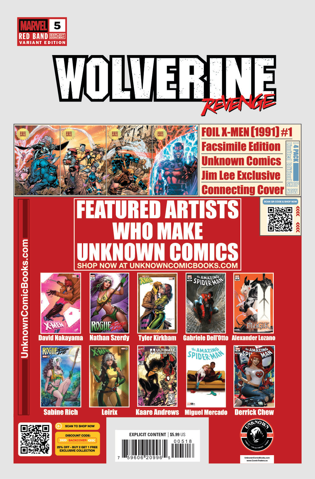 Wolverine Revenge #5 Red Band Unknown Comics Exclusive Tyler Kirkham Virgin BATTLE DAMAGED Var [Polybagged] Explicit Content (03/26/2025)