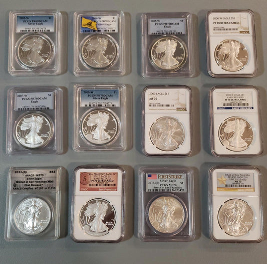 Silver Eagle Coins: High Grade- Lot of (39)