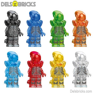 Aliens Xenomorph transparent set of 8 Lego custom Minifigures